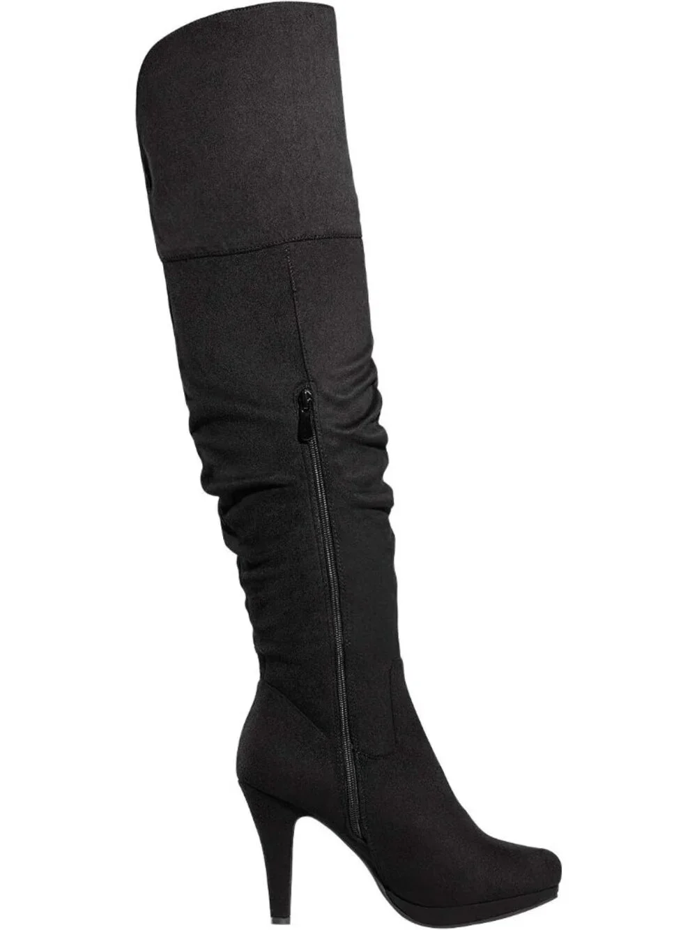 Women's Black 1 High Heel Round Toe Faux Suede Over The Knee Thigh High Boots